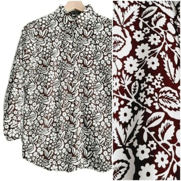 LAUREN Ralph Lauren / 3/4 Sleeve Button Down Shirt Floral Sz M - Picture 1 of 8
